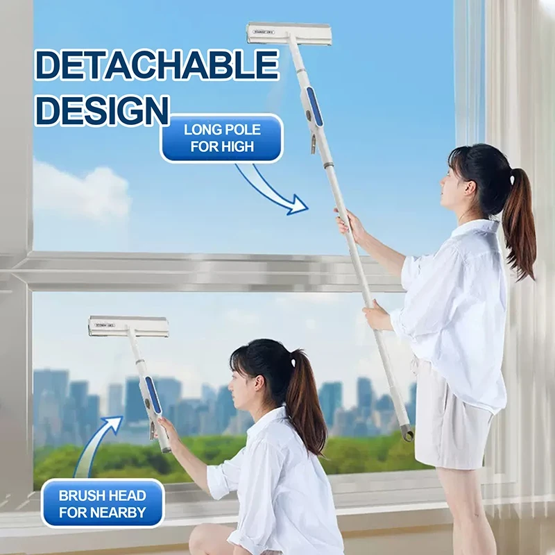(image for) 2 In 1 Spray Window Cleaner Window Squeegee With Spray Bottle 130cm Long Pole For Window Cleaning At Home And Glass Cleaning Outdoors