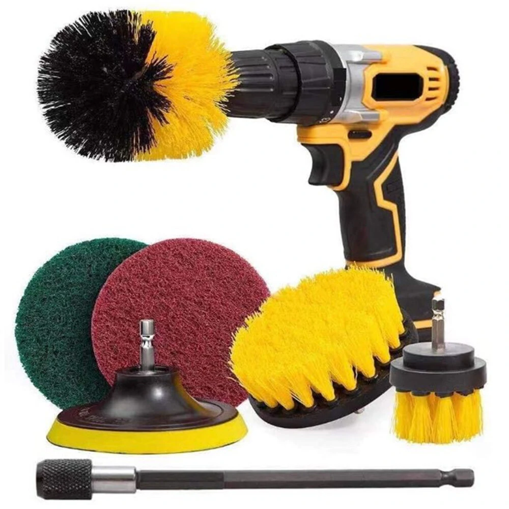 (image for) 7pc/set Attachable Electric Drill Brushes Scouring Pad For Cleaning Flooring Brick Pool Tile Ceramic Marble Grout Bathroom Car