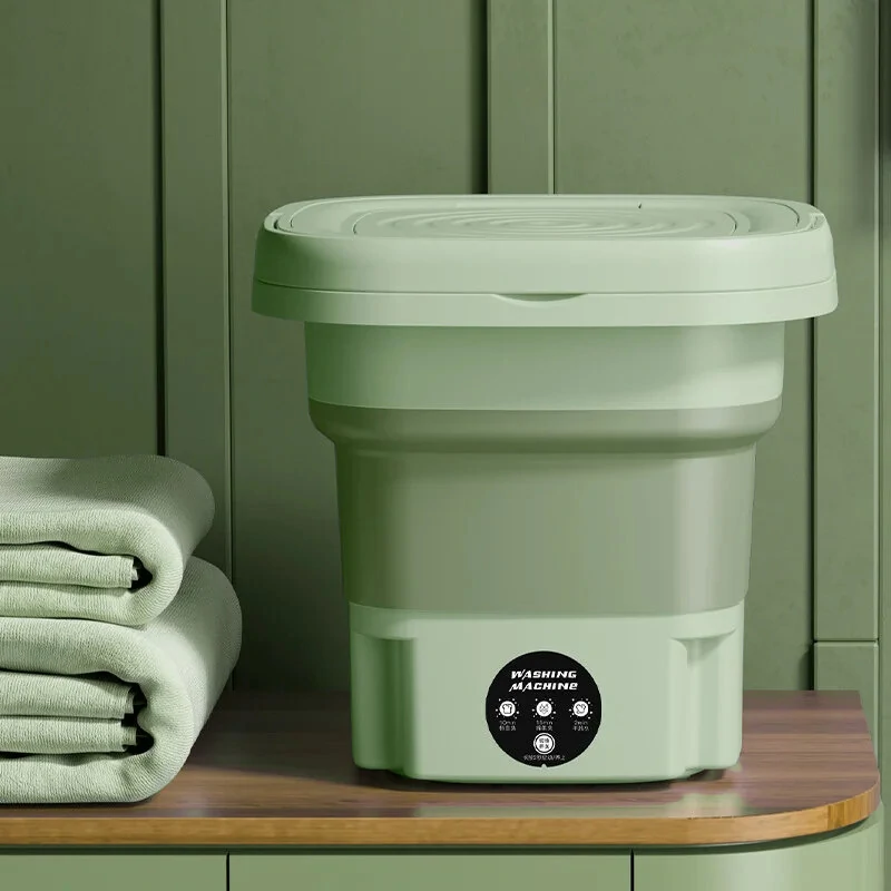 (image for) Portable Folding Mini Washing Machine 10W with Spin-Dry 8L Capacity Compact Design for Small Items Easy Operation Available in Lavender and Mint Green 110V or 220V Plug Option