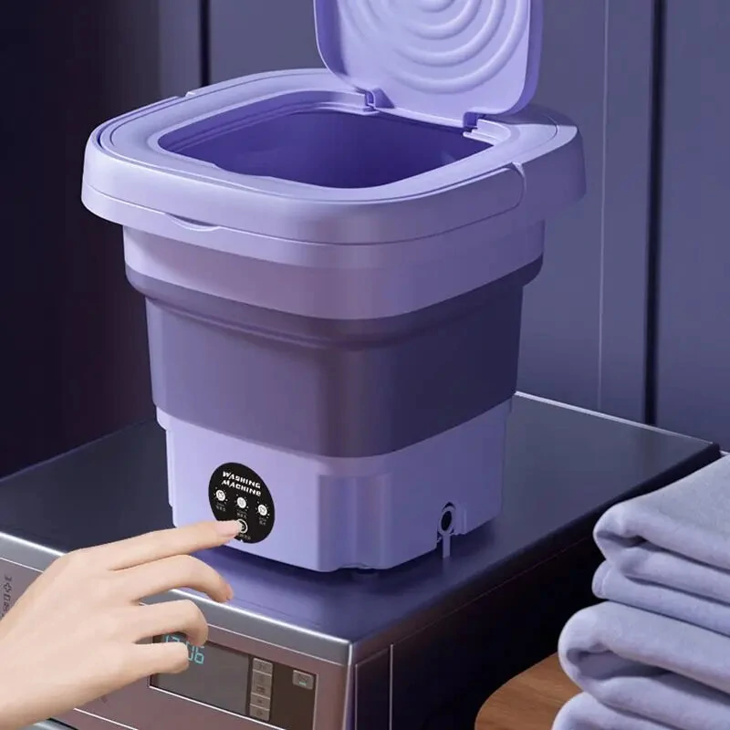 (image for) Portable Folding Mini Washing Machine 10W with Spin-Dry 8L Capacity Compact Design for Small Items Easy Operation Available in Lavender and Mint Green 110V or 220V Plug Option