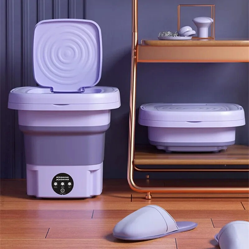 (image for) Portable Folding Mini Washing Machine 10W with Spin-Dry 8L Capacity Compact Design for Small Items Easy Operation Available in Lavender and Mint Green 110V or 220V Plug Option
